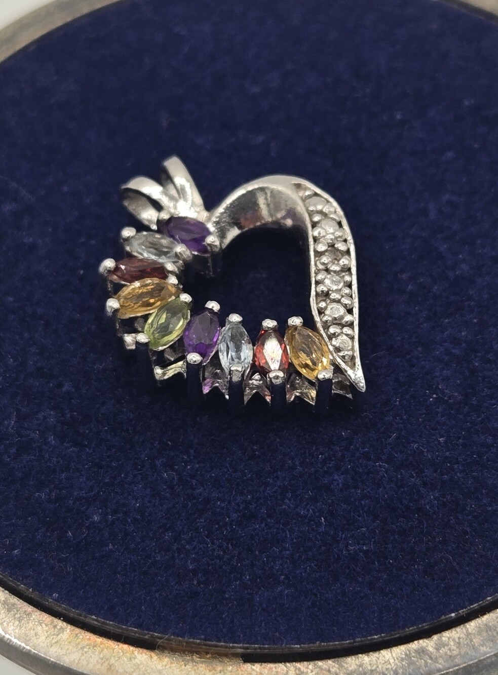 Sterling Silver Diamond And Gemstone Heart Pendant